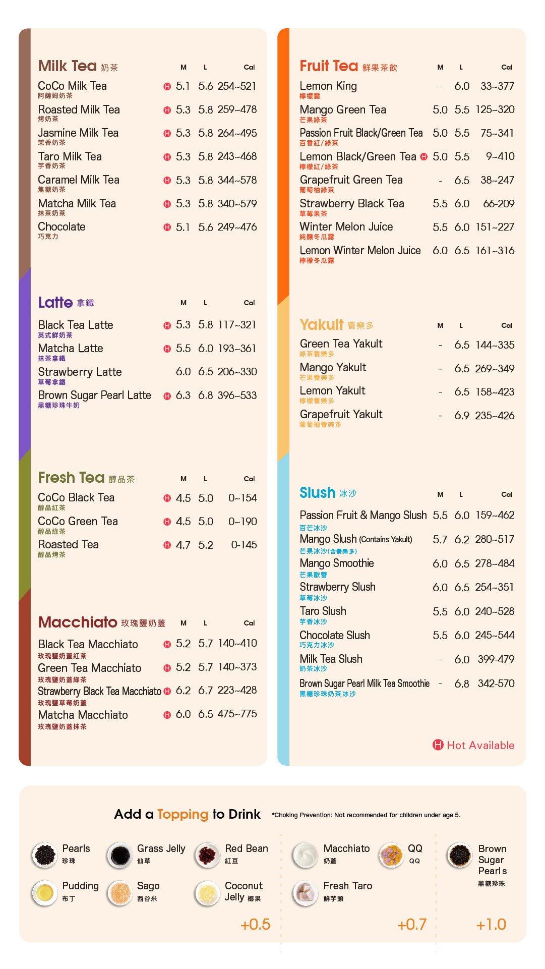 Menu CoCo Fresh Tea Juice Canada